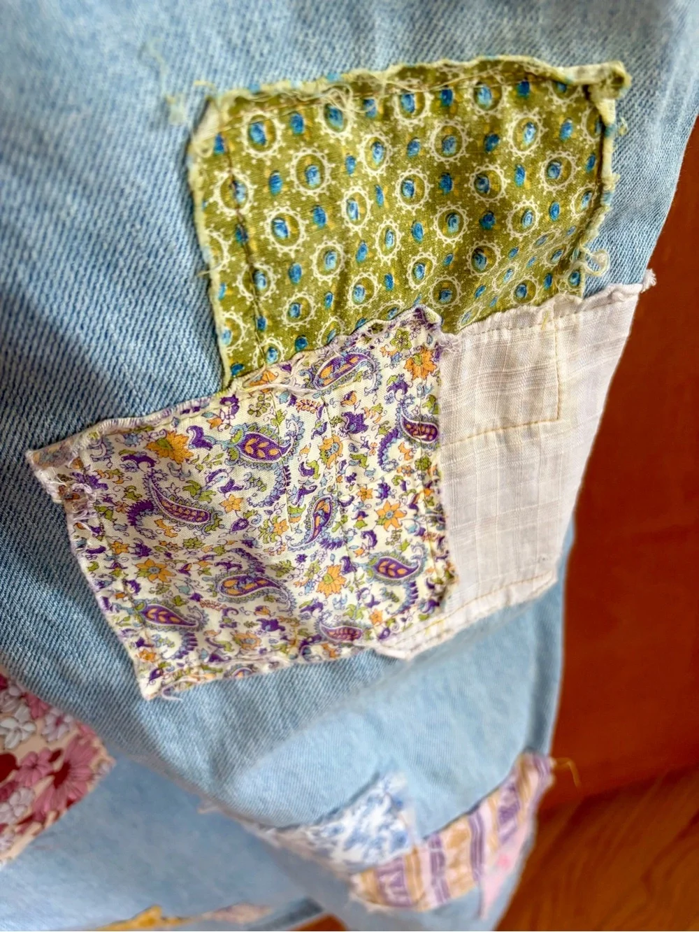 Adorable Old Navy Light Blue Denim Colorful Patchwork Overalls - Picture 5 of 13